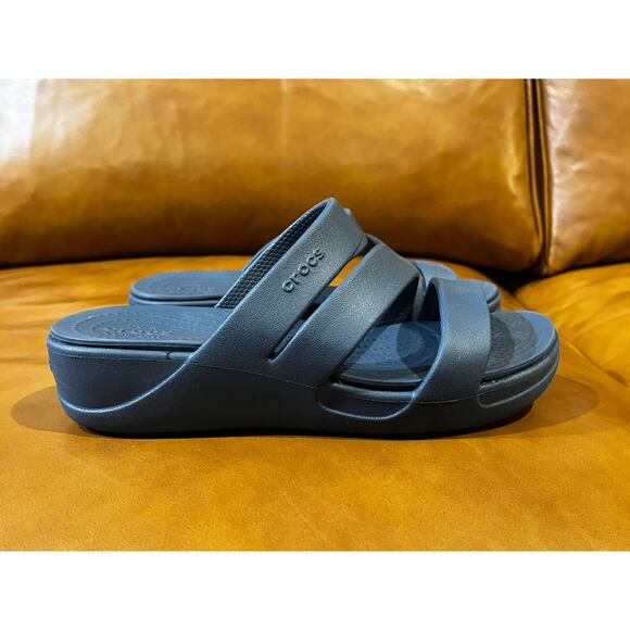 Crocs Getaway Slip On Open Toe Strappy Wedge Sandals Slate Blue Women's Size W6 - Picture 3 of 7